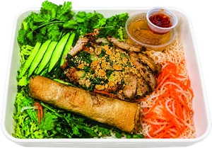 Vermicelli bowl with rice noodles, herbs and pickled vegetables